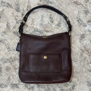 Vintage Coach Chelsea Pebbled North South Turn Lock Hobo Bag in Dark Brown 10947